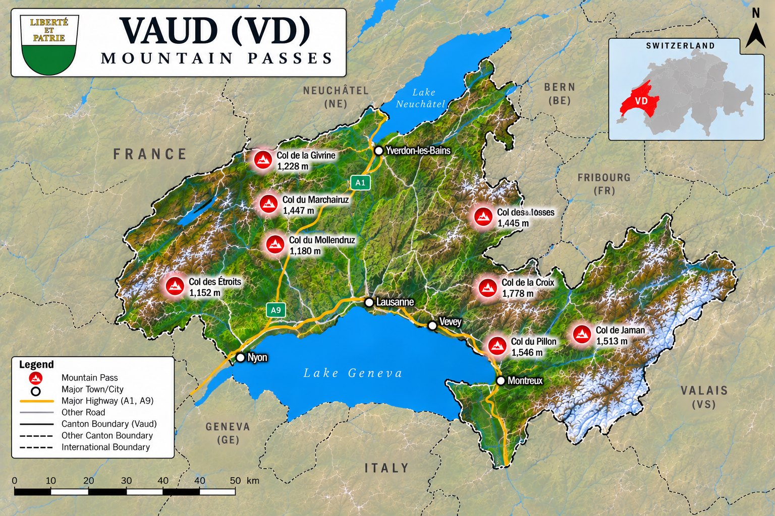 Vaud & Vaudois Jura Map